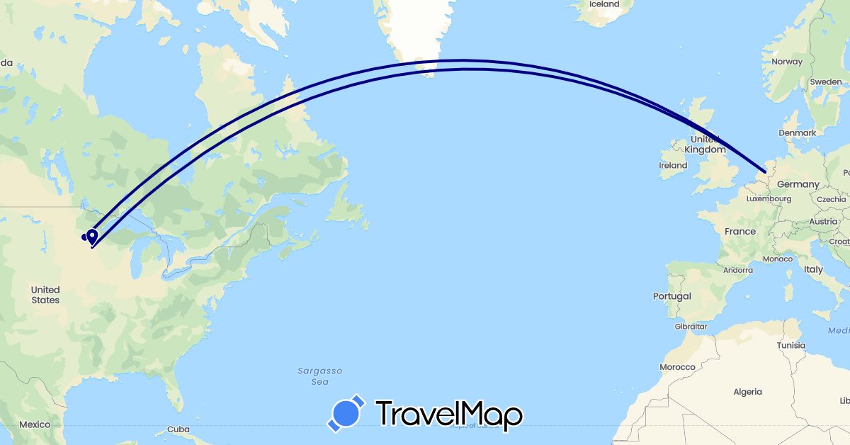 TravelMap itinerary: driving in Netherlands, United States (Europe, North America)